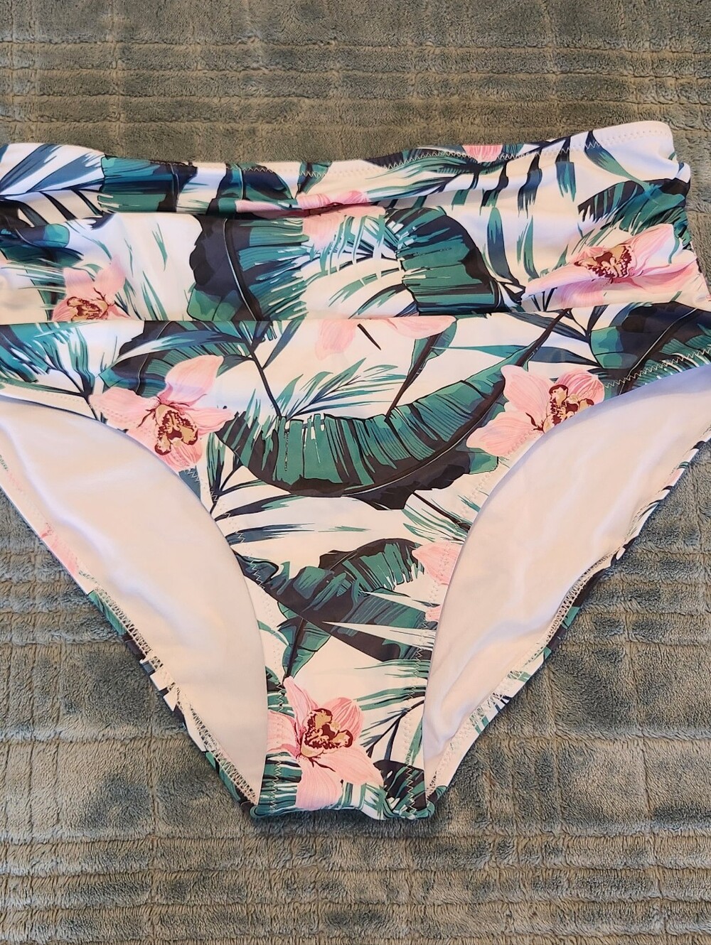 Tempt Me Women's Retro High Waist Bikini Bottom Tropical Floral Ruched Brief, M